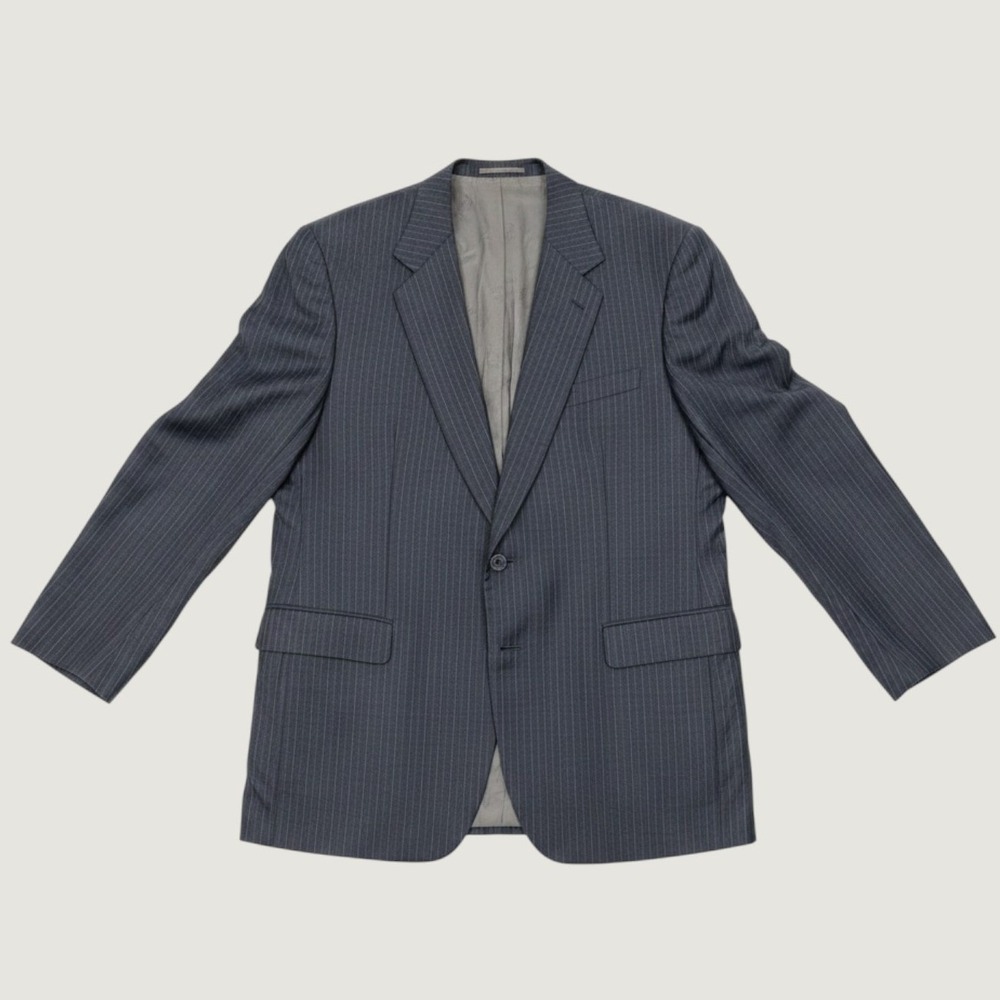 Brioni Traiano Navy Blue Pinstripe Wool Silk Blazer Sport Coat Mens 46L Italy
